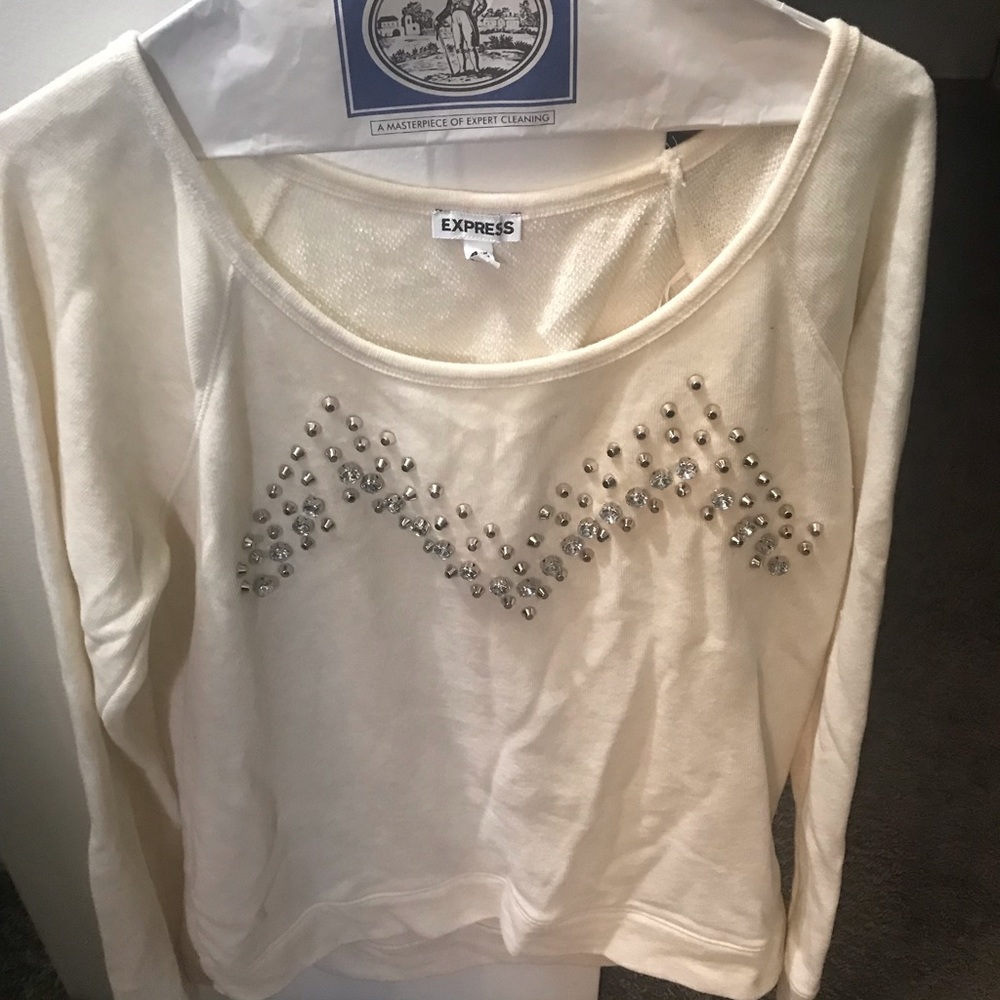 White studded long sleeve sweater size 12
